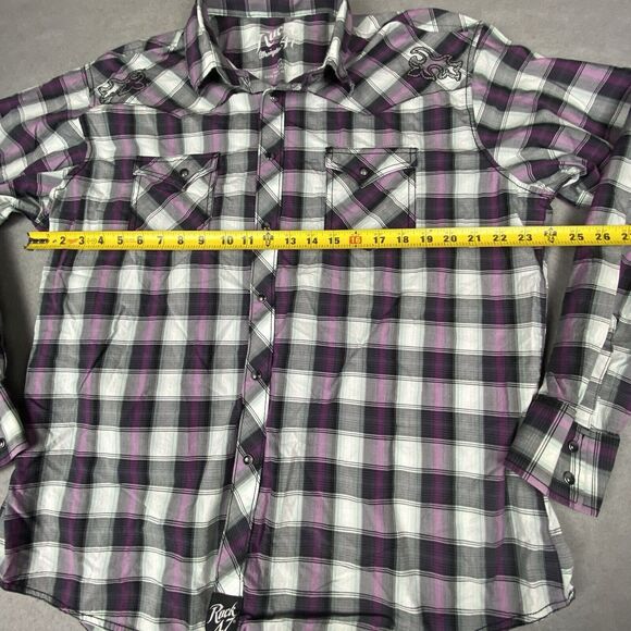 Rock 47 by Wrangler Shirt Men's XXL LS Plaid Pattern W Embroidering & Snaps - Picture 9 of 10